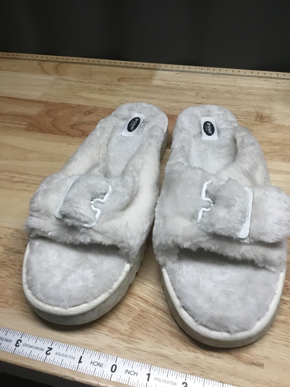 Dr. Scholl's Slide Sandals Women's 10 White Faux Fur Slip-On Open Toe Comfort